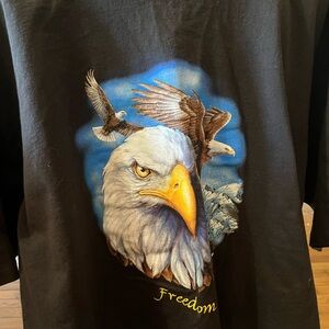 Vintage Black Bald Eagle Freedom T-Shirt Cotton  Men's Short Sleeve
